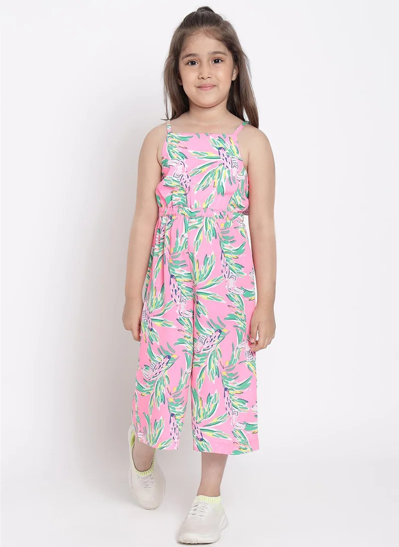 Nautinati Girls' All-over Bird Print Jumpsuit with Stylish Back Design